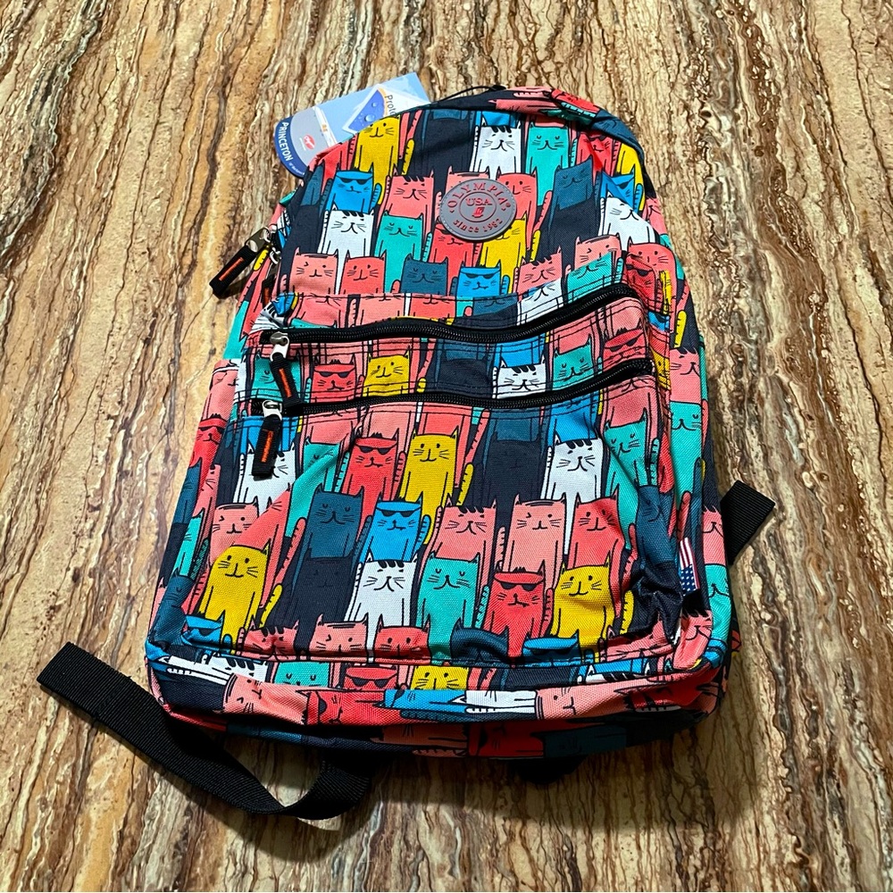 Olympia USA PRINCETON 18” Student Backpack with Multicolor Cat Pattern